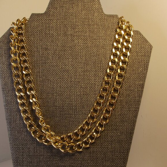 Necklace - Double Strand Gold Tone Curb Chain - Picture 2 of 6